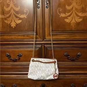 Michael Kors Cream MK Logo Crossbody with Gold Chain